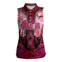 Breast Cancer Warrior Women Sleeveless Polo Shirt Angel Wings Polynesian Pattern