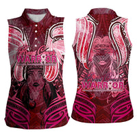 Breast Cancer Warrior Women Sleeveless Polo Shirt Angel Wings Polynesian Pattern