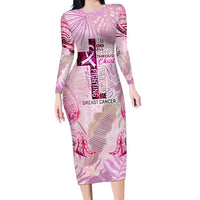 Breast Cancer Polynesian Family Matching Long Sleeve Bodycon Dress and Hawaiian Shirt I Can Do All Things Through Christ DT02 Mom's Dress Pink - Polynesian Pride