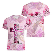 Breast Cancer Polynesian Women V-Neck T-Shirt I Can Do All Things Through Christ