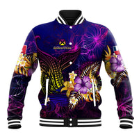 Wallis and Futuna Baseball Jacket Whale Hibiscus Polynesian DT02 Unisex Purple - Polynesian Pride