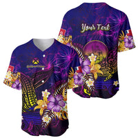 Wallis and Futuna Baseball Jersey Whale Hibiscus Polynesian