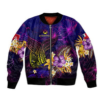 Wallis and Futuna Bomber Jacket Whale Hibiscus Polynesian DT02 Unisex Purple - Polynesian Pride