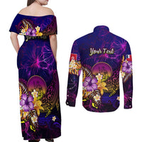 Wallis and Futuna Couples Matching Off Shoulder Maxi Dress and Long Sleeve Button Shirt Whale Hibiscus Polynesian DT02 - Polynesian Pride