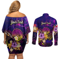 Wallis and Futuna Couples Matching Off Shoulder Short Dress and Long Sleeve Button Shirt Whale Hibiscus Polynesian DT02 - Polynesian Pride