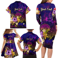 Wallis and Futuna Family Matching Long Sleeve Bodycon Dress and Hawaiian Shirt Whale Hibiscus Polynesian DT02 - Polynesian Pride