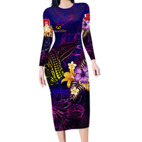 Wallis and Futuna Family Matching Long Sleeve Bodycon Dress and Hawaiian Shirt Whale Hibiscus Polynesian DT02 Mom's Dress Purple - Polynesian Pride