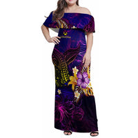 Wallis and Futuna Family Matching Off Shoulder Maxi Dress and Hawaiian Shirt Whale Hibiscus Polynesian