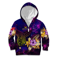 Wallis and Futuna Kid Hoodie Whale Hibiscus Polynesian