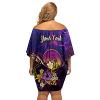 Wallis and Futuna Off Shoulder Short Dress Whale Hibiscus Polynesian