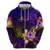 Wallis and Futuna Zip Hoodie Whale Hibiscus Polynesian