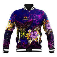 New Caledonia Baseball Jacket Whale Hibiscus Polynesian DT02 Unisex Purple - Polynesian Pride