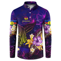 New Caledonia Button Sweatshirt Whale Hibiscus Polynesian DT02 Purple - Polynesian Pride