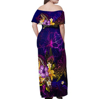 New Caledonia Family Matching Off Shoulder Maxi Dress and Hawaiian Shirt Whale Hibiscus Polynesian
