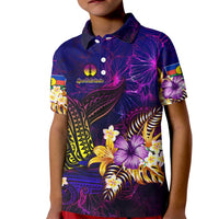 New Caledonia Kid Polo Shirt Whale Hibiscus Polynesian DT02 Kid Purple - Polynesian Pride