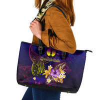 New Caledonia Leather Tote Bag Whale Hibiscus Polynesian DT02 Purple - Polynesian Pride