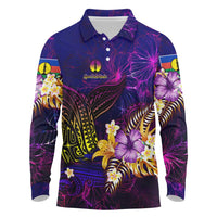 New Caledonia Long Sleeve Polo Shirt Whale Hibiscus Polynesian DT02 Purple - Polynesian Pride