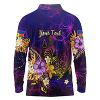 New Caledonia Long Sleeve Polo Shirt Whale Hibiscus Polynesian DT02 - Polynesian Pride
