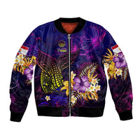 Tahiti French Polynesia Bomber Jacket Whale Hibiscus Polynesian DT02 Unisex Purple - Polynesian Pride
