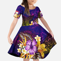 Tahiti French Polynesia Family Matching Mermaid Dress and Hawaiian Shirt Whale Hibiscus Polynesian DT02 Daughter's Dress Purple - Polynesian Pride