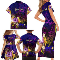 Tahiti French Polynesia Family Matching Short Sleeve Bodycon Dress and Hawaiian Shirt Whale Hibiscus Polynesian DT02 - Polynesian Pride