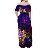 Tahiti French Polynesia Off Shoulder Maxi Dress Whale Hibiscus Polynesian