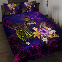 Tahiti French Polynesia Quilt Bed Set Whale Hibiscus Polynesian DT02 Purple - Polynesian Pride