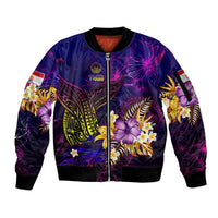 Tahiti French Polynesia Sleeve Zip Bomber Jacket Whale Hibiscus Polynesian DT02 Unisex Purple - Polynesian Pride