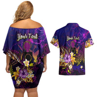 Cook Islands Couples Matching Off Shoulder Short Dress and Hawaiian Shirt Whale Hibiscus Polynesian DT02 - Polynesian Pride