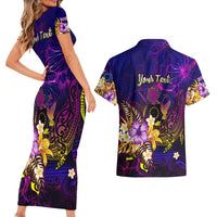 Cook Islands Couples Matching Short Sleeve Bodycon Dress and Hawaiian Shirt Whale Hibiscus Polynesian DT02 - Polynesian Pride