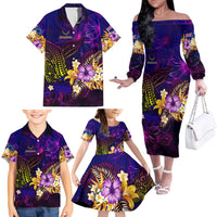 Cook Islands Family Matching Off The Shoulder Long Sleeve Dress and Hawaiian Shirt Whale Hibiscus Polynesian