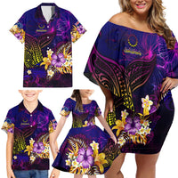 Cook Islands Family Matching Off Shoulder Short Dress and Hawaiian Shirt Whale Hibiscus Polynesian