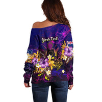 Cook Islands Off Shoulder Sweater Whale Hibiscus Polynesian