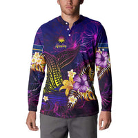 Nauru Button Sweatshirt Whale Hibiscus Polynesian