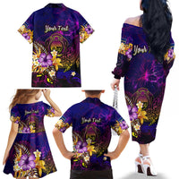 Nauru Family Matching Off The Shoulder Long Sleeve Dress and Hawaiian Shirt Whale Hibiscus Polynesian