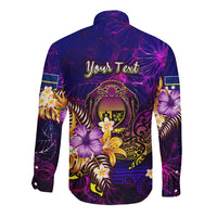 Nauru Long Sleeve Button Shirt Whale Hibiscus Polynesian