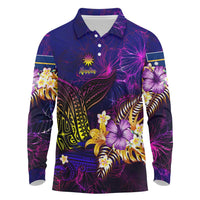Nauru Long Sleeve Polo Shirt Whale Hibiscus Polynesian