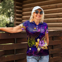 Nauru Women Polo Shirt Whale Hibiscus Polynesian