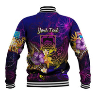 Tuvalu Baseball Jacket Whale Hibiscus Polynesian