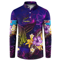 Tuvalu Button Sweatshirt Whale Hibiscus Polynesian