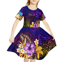 Tuvalu Kid Short Sleeve Dress Whale Hibiscus Polynesian