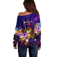 Tuvalu Off Shoulder Sweater Whale Hibiscus Polynesian