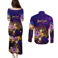 Northern Mariana Islands Couples Matching Puletasi and Long Sleeve Button Shirt Whale Hibiscus Polynesian