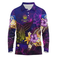 Northern Mariana Islands Long Sleeve Polo Shirt Whale Hibiscus Polynesian