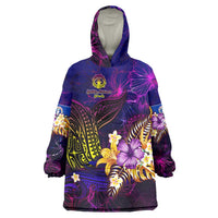 Northern Mariana Islands Wearable Blanket Hoodie Whale Hibiscus Polynesian