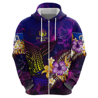 Northern Mariana Islands Zip Hoodie Whale Hibiscus Polynesian