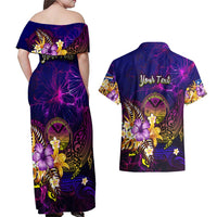 Marshall Islands Couples Matching Off Shoulder Maxi Dress and Hawaiian Shirt Whale Hibiscus Polynesian