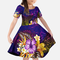 Marshall Islands Kid Short Sleeve Dress Whale Hibiscus Polynesian