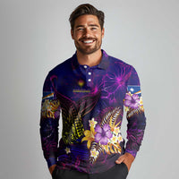 Marshall Islands Long Sleeve Polo Shirt Whale Hibiscus Polynesian