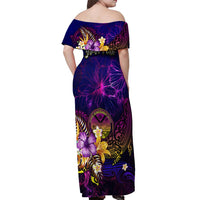 Marshall Islands Off Shoulder Maxi Dress Whale Hibiscus Polynesian